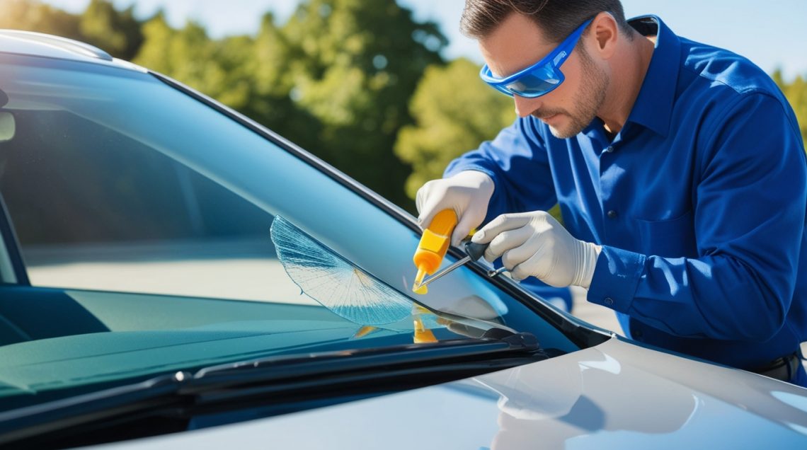 Повреждение лобового стекла автомобиля после удара камня, ремонт и замена стекла